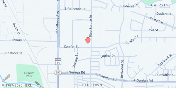 Map showing Homeward Alliance at 242 Conifer St, Fort Collins, CO