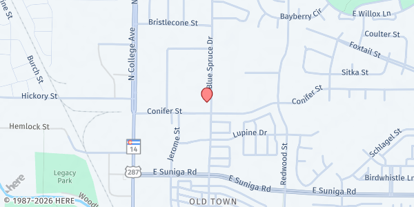 Map showing Homeward Alliance - Fort Collins at 242 Conifer St, Fort Collins, CO