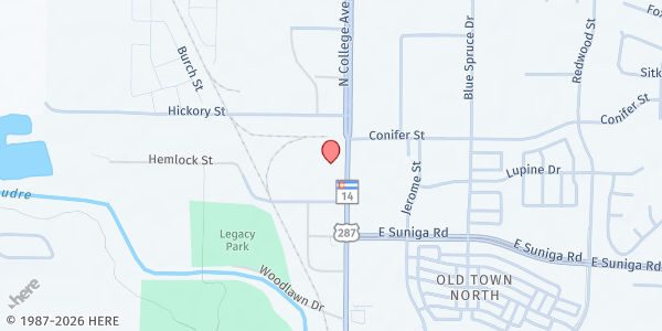 Map showing Iglesia Vida Abundante at 1201 N. College Ave., Fort Collins, CO