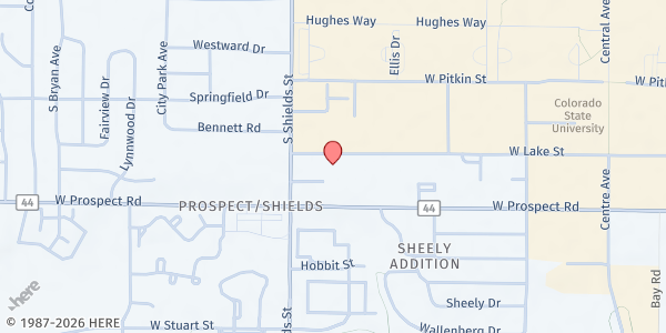 Map showing Islamic Center of Fort Collins at 925 W Lake St, Fort Collins, CO