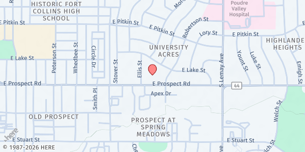 Map showing LifePointe Church at 900 E. Prospect Rd., Fort Collins, CO