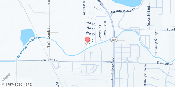 Map showing Poudre Valley MHP at 2025 N College Ave, Fort Collins, CO