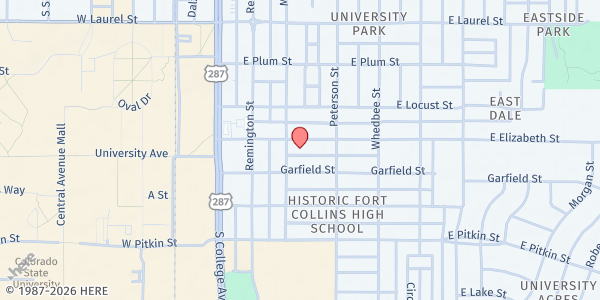 Map showing Saint John's Lutheran Church at 305 E. Elizabeth St., Fort Collins, CO