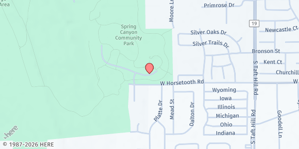 Map showing Spring Canyon Park at 3156 S Overland Trail, Fort Collins, CO