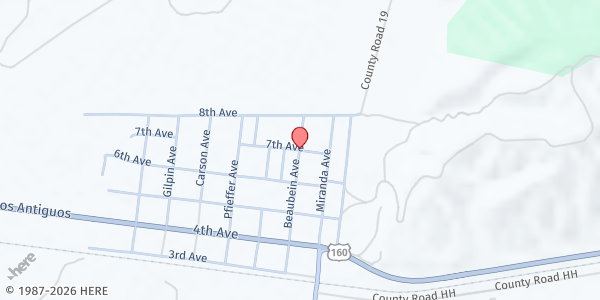 Map showing Ft. Garland Food Bank at 626 Beaubien Ave., Fort Garland, CO