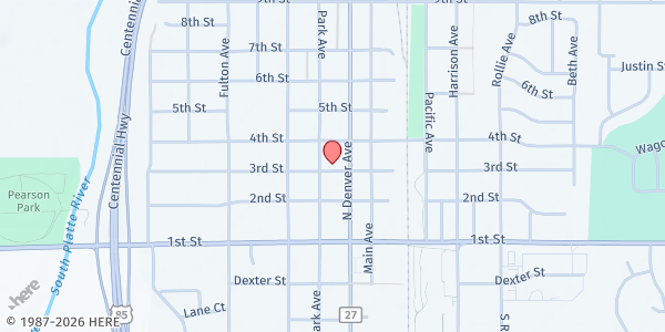 Map showing First United Methodist Church at 306 Park Ave., Fort Lupton, CO