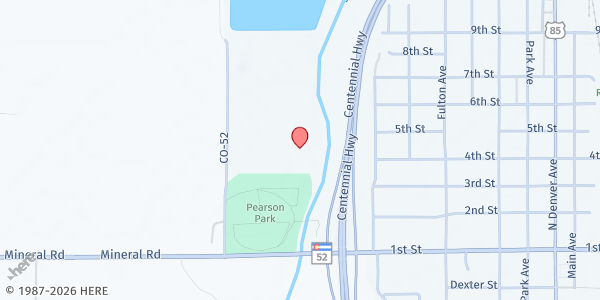 Map showing Pearson Park at 12285 State Highway 52, Fort Lupton, CO