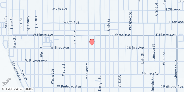 Map showing First Christian Church at 225 W Bijou Ave, Fort Morgan, CO