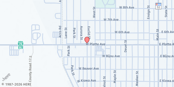 Map showing Kids At Their Best - Fort Morgan at 801 W Platte Ave, Fort Morgan, CO