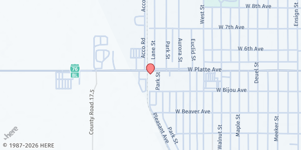 Map showing Lutheran Church of Our Redeemer at 1100 W Platte Ave, Fort Morgan, CO
