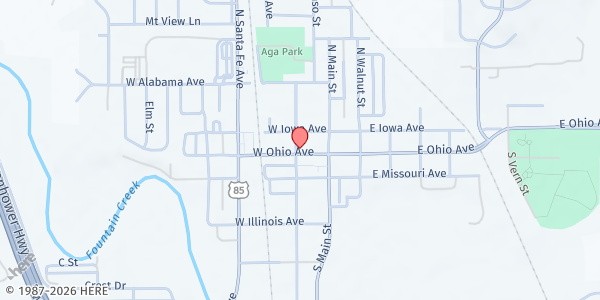 Map showing Times of Refreshing Church at 123 W Ohio Ave, Fountain, CO