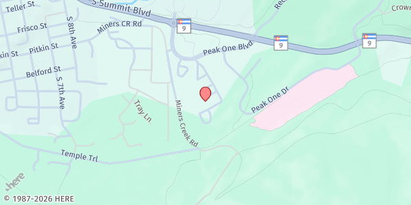 Map showing Food Bank of the Rockies Mobile Pantry - Summit Stage Bus Barn at 0222 County Shops Rd, Frisco, CO