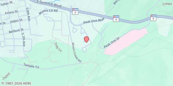 Map showing Summit Stage Bus Barn at 0222 County Shops Rd, Frisco, CO
