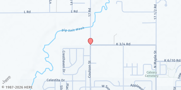 Map showing 5 loaves and 2 Fishes Pantry at Monument View Bible Church at 1173 17 Rd, Fruita, CO