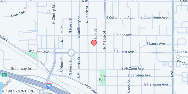 Map showing Agape Food Basket of the Lower Valley at 325 E Aspen Ave, Fruita, CO