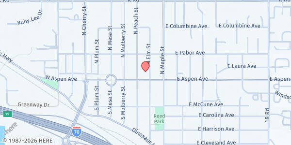 Map showing Agape Food Basket of the Lower Valley at 325 E Aspen Ave, Fruita, CO