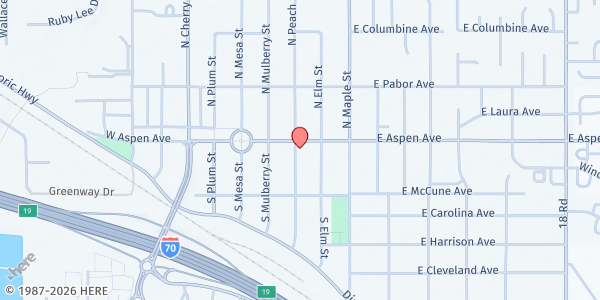 Map showing Fruita Assembly of God at 108 S Peach St, Fruita, CO
