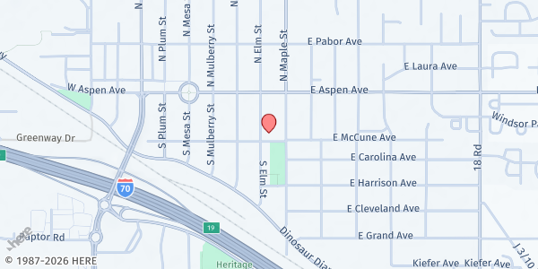 Map showing Fruita Faith Baptist at 180 S Elm St, Fruita, CO