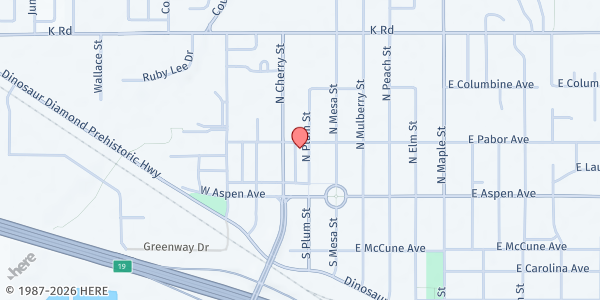 Map showing The Country Church Fruita at 214 W Pabor Ave, Fruita, CO