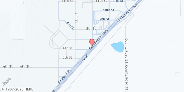 Map showing Mobile Pantry - Valley High Football Field at 14827 WCR 42, Gilcrest, CO