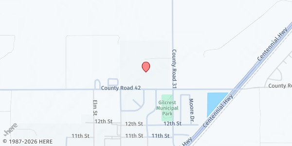 Map showing Valley High Football Field at 14827 WCR 42, Gilcrest, CO