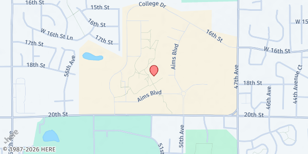 Map showing Aims Arty's Pantry - Student Commons at 5121 W. 20th St., Greeley, CO