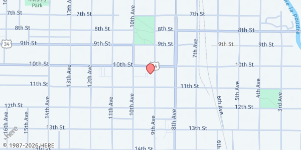 Map showing Greeley Vineyard at 1015 9th Ave, Greeley, CO