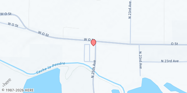 Map showing House of Hope and Refuge at 1527 N 25th Ave, Greeley, CO