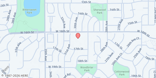 Map showing SERVE 6.8 - Greeley First Assembly of God at 3000 W. 16th St., Greeley, CO