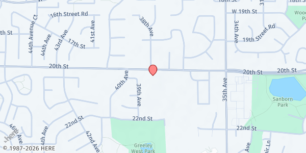 Map showing Trinity Episcopal Church at 3800 W. 20th St., Greeley, CO