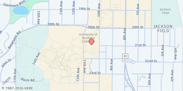 Map showing University of Northern Colorado Bear Pantry at 2101 10th Ave., Greeley, CO