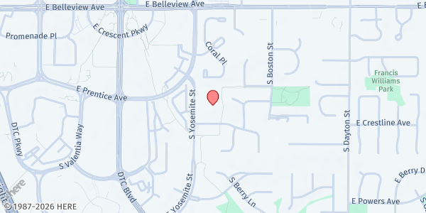 Map showing Covenant Cupboard Food Pantry at 5400 S Yosemite St, Greenwood Village, CO