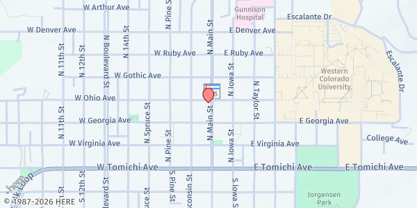Map showing Gunnison Country Food Pantry at 114 S. 14th St., Gunnison, CO