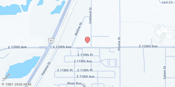 Map showing Henderson Community Church at 12001 Oakland St., Henderson, CO