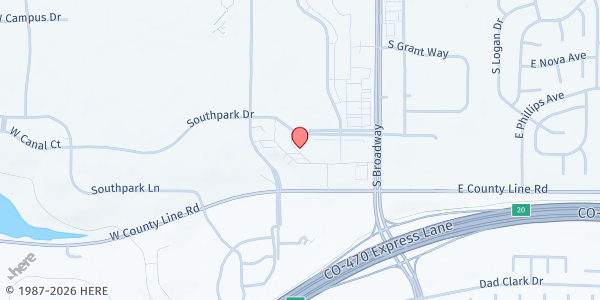 Map showing Backpack Society at 213 W County Line Rd, Highlands Ranch, CO
