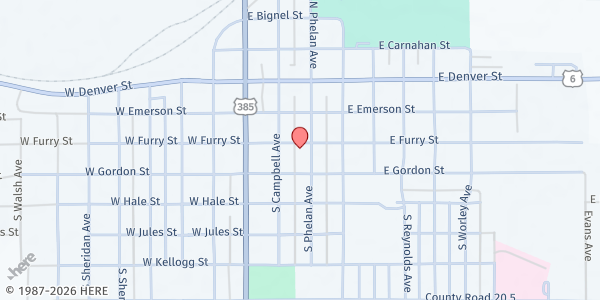 Map showing First United Methodist Church at 230 E Furry St, Holyoke, CO
