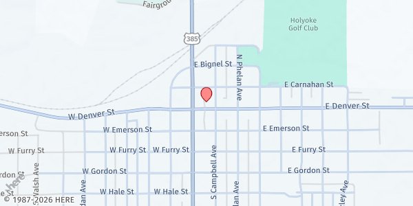 Map showing Phillips County Social Services - Holyoke at 127 E Denver St, Holyoke, CO