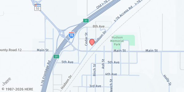 Map showing Destination Church at 617 Birch St, Hudson, CO
