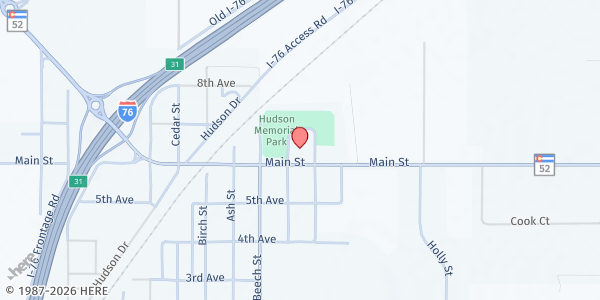 Map showing First Baptist Church of Hudson at 610 Cherry Street, Hudson, CO