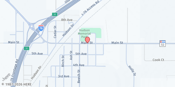 Map showing First Baptist Church of Hudson- Mobile Pantry at 610 Cherry St., Hudson, CO