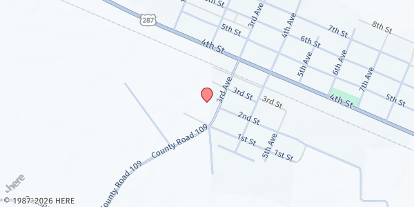 Map showing Lincoln County Social Services - Hugo Office at 103 3rd Ave, Hugo, CO