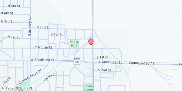 Map showing Johnstown Senior Center at 101 W. Charlotte St., Johnstown, CO