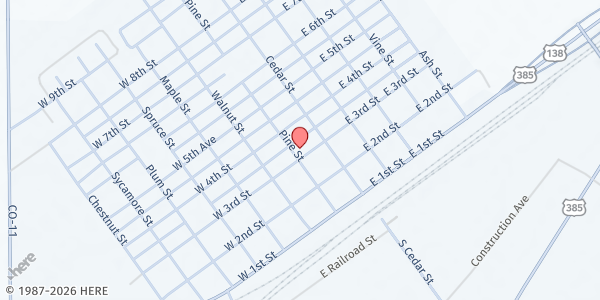 Map showing Sedgwick County Human Services - Julesburg at 118 W 3rd St, Julesburg, CO