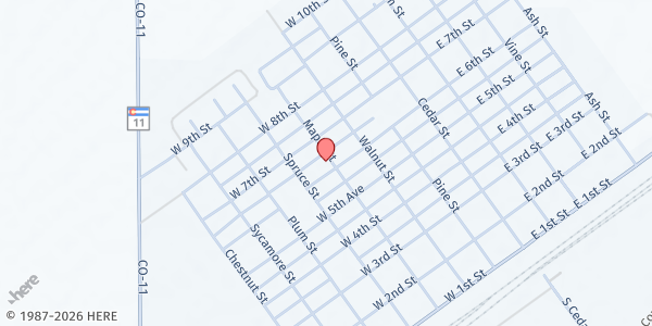 Map showing St Paul's Lutheran Church at 621 Maple St, Julesburg, CO