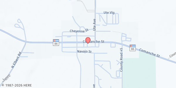 Map showing Elbert County Coalition - Kiowa at 336 Comanche St, Kiowa, CO