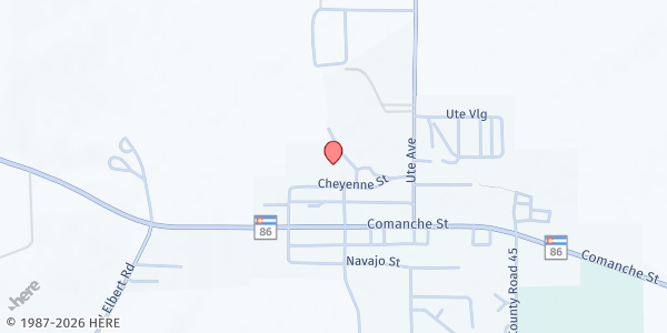 Map showing Foodbank of Kiowa Creek at 231 Cheyenne St, Kiowa, CO