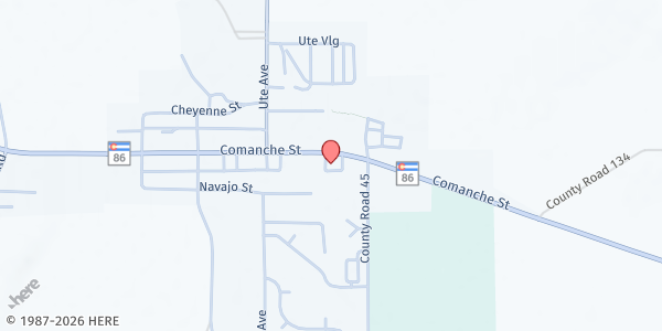 Map showing Womens Crisis-Family Outreach at 440 Comanche St, Kiowa, CO