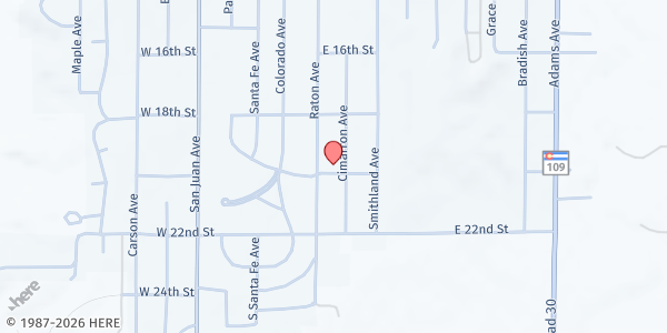 Map showing First Church of La Junta at 111 E 20th St, La Junta, CO