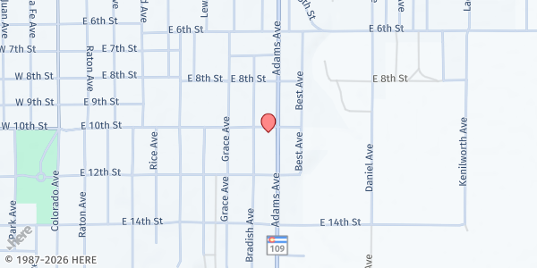 Map showing Hands of God Ministries - La Junta at 1004 Adams Ave, La Junta, CO