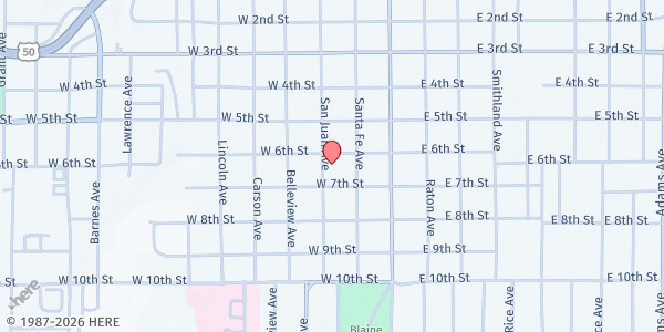 Map showing United Methodist Church - La Junta at 601 San Juan Ave, La Junta, CO
